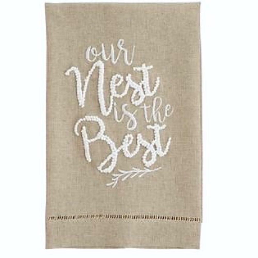 Tan Linen Embroidered Hand Towel Our Nest Is the Best